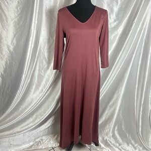 2/$20 G.I.L.I. Mauve Soft Knit Midi Dress – V-Neck 3/4 Sleeve Minimalist Style S